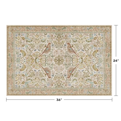 Beige Boho Bathroom Rugs 2x3 Washable Non Slip - Soft Low Pile Small Throw Rug for Entryway, Kitchen, Powder Room - Unique Farmhouse Bird & Pattern Botanical Decorative Door Mats - color: Beige, size: 2' x 3' (Rectangular)