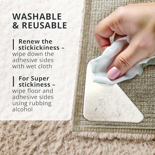 X-Protector Rug Tape for Carpet - 12 Pcs Set - White Anti-Slip & Anti-Curling Carpet Tape for Rugs - Premium Rug Pad Gripper - Ideal Carpet Corner Grippers to Keep Your Rugs & Make Corners Flat - size: 12 PCS, Triangle (Rug to Carpet)