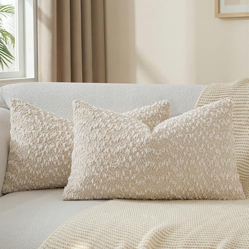 a moment Beige Pillow Covers Set of 2 with Plush Cluster Texture (12x20 Inch), Decorative Throw Pillows for Living Room, Couch Bed, Sofa, Cozy Accent Pillow Cases for Home Decor (No Inserts) - color: Beige, size: 20" x 12" (Pack of 2)
