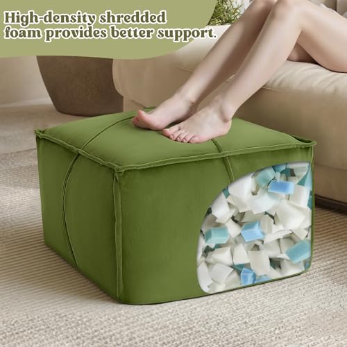 MeMoreCool Stuffed Round Pouf Ottoman Foot Rest, Floor Pouf Foot Stool with Soft Foam Chunk Filling, Small Round Ottoman Footstool Circle Footrest for Living Room - color: Piping Green