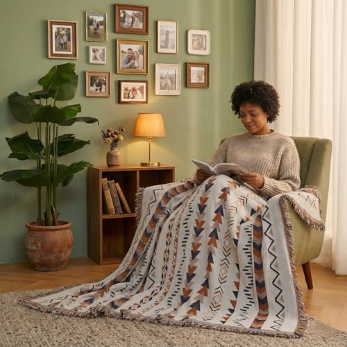 amorus Bohemian Throw Blanket Chenille Jacquard Tassels Cover,63"*71",NO.6 | Boho Style, modern Geometric, warm & cozy. For couch, bed, outdoor and car - color: Pattern 6, size: 63x71 in