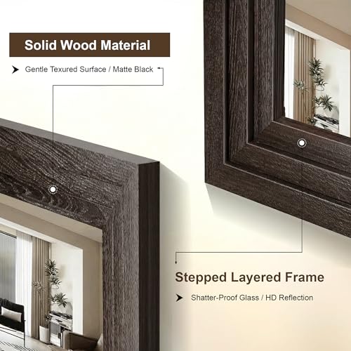 Wood Framed Mirrors for Wall, Brown Bathroom Vanity Mirror for Over Sink 24 x 36, Rustic Wall Mirror for Bathroom Sink Hallway Entryway Bedroom Living Room Farmhouse Boho Style - color: Wooden Brown, size: 36"L x 24"W