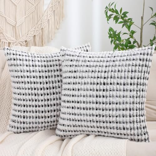 LUOYEHK Boho Throw Pillow Covers 18x18 Inch Set of 2 Chenille Tufted Pillowcase Farmhouse Neutral Cushion Covers for Couch Sofa Bed Living Room, Black Gray - color: Black Gray, size: 18" x 18" (Pack of 2)