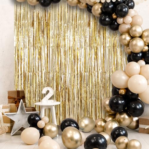 2 Pack Fringe Curtains Backdrops, Foil Fringe Curtains, Door Streamers for Birthday Wedding Bridal Shower Holiday Graduation Party Decorations, Photo Booth Backdrops, Champagne - color: Champagne