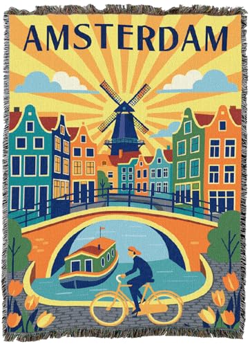 Pure Country Weavers Amsterdam Travel Blanket - Gift Tapestry Throw Woven from Cotton - Made in The USA (60X80) - color: Amsterdam Travel, size: 60X80