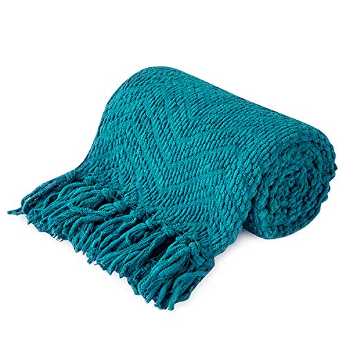 HOMEIDEAS Warm Tassel Knit Blanket Throw Size for Couch Sofa Bed, Teal Green Thick Knitted Armchair Office Chair Throw Blankets, Winter Chunky Blankets(50x60) - color: Teal Green