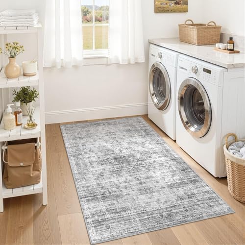 Washable Area Rugs 3x5, Soft Large 3x5 Rugs for Living Room Non-Slip Vintage Black Grey Indoor Carpet Stain Resistant Rugs for Dining Room Bedroom Nursery Kid & Pet Friendly - color: Black Grey, size: 3' x 5' (Rectangular)