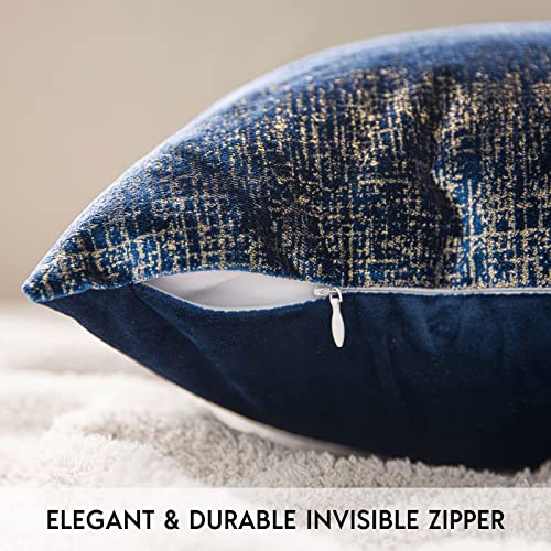 Phantoscope Pack of 2 Sparkling Velvet Decorative Solid Throw Decorative Pillow Cover Soft Gold Glitter Square Cushion Cover Pillowcase for Couch Bed and Chair, Navy Blue, 12 x 20 inches, 30 x 50 cm - color: Navy Blue and Gold, size: 20" x 12" (Pack of 2)