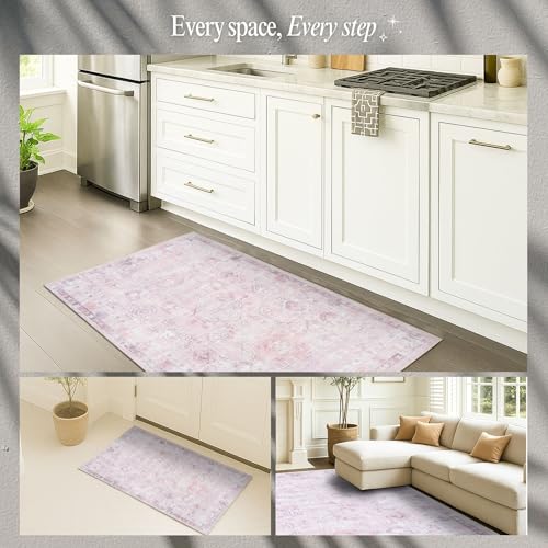 Fame Rugs Modern Oushak Rug10x13, Vintage Turkish Pink Oriental Antique Inspired Oversize Area Rugs, Foldable Washable Luxury Living Room Bedroom (385PB, 9'8 x 13') - color: 412pp, size: 2'6" x 5' (Rectangular)