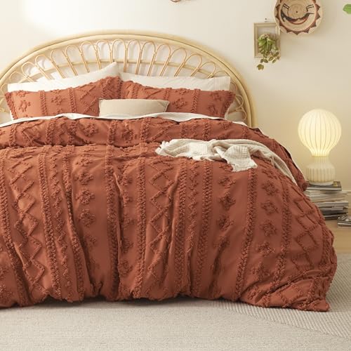 Bedsure Boho Duvet Cover Queen Size, Soft & Comfortable Elegant Design Boho Bedding for Decoration, Machine Washable Comforter Cover for All Seasons,Includes 1 Duvet Cover & 2 Pillow Shams,Terracotta - color: 05 - Terracotta - Elegant (No Comforter), size