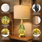 OYEARS 23" Table Lamps Set of 2,Farmhouse Lamps with Glass Nightlight, Bedside Lamps for Living Room, Rattan Lamps for Bedroom Nightstands, Two Light Points - color: Yellow Green
