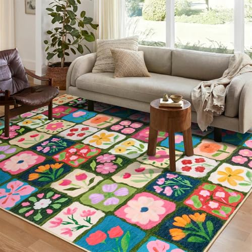 Vintage Floral Entryway Rugs Non Slip, Thin Spring Country Colorful Flowers Botanical Indoor Carpet Washable, Cute Boho Aesthetic 3x5 Small Area Rugs for Kitchen Bedroom Dorm Bathroom - color: Multicolored, size: 3'x5'