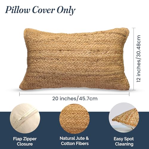 The Fine Living Co. Jute Throw Pillow Covers 20x12 Inches, Braided Hand-Woven Decorative Pillow Cover for Couch, Boho Jute Decor, Living Room Decor, Natural, 1Pc, Indoor Outdoor Pillow Cover - color: Natural 20x12