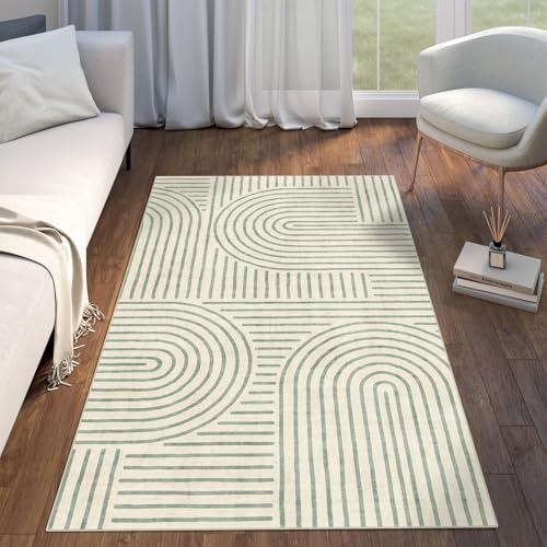 LUXRUG 3x5 Washable Area Rug - Small Entryway Rug Non-Slip Sage Green Abstract Rainbow Kitchen Rugs Modern Boho Carpet Throw Rugs for Living Room Bedroom Bathroom Dorm Nursery Room Home Decor - color: Sage Green, size: 3' x 5' (Rectangular)