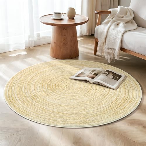 Asrug Imitation Jute Low Pile Round Rug Area Rug Washable Non-Slip Circle Rug Soft Plush Touch Circle Rugs Round for Kitchen Bathroom Living Bedroom Nursery, Carpet 3ft /36 inch/91 cm Yellow - color: Yellow, size: 3ft