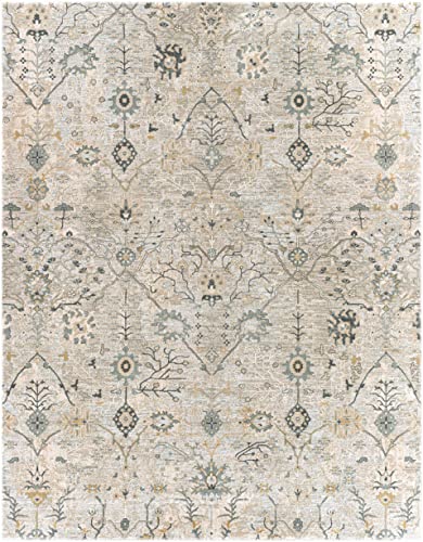 Hauteloom Octavia Living Room, Bedroom Area Rug - Floral Medallion Distressed Border Botanical - Traditional Oushak Oriental Transitional Turkish - Medium Gray, Beige, Taupe, Gray, Cream - 2' x 2'11" - color: Medium Gray, Beige, Taupe / Barkisland, size: