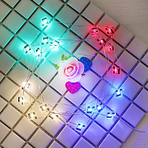 GUOCHENG 6.56ft 20 LED Music Note String Lights, Battery Operated Warm White Music Decorative Fairy Lights, Musical DIY Gift for Music Lover(4Colors) - color: 2m colorful