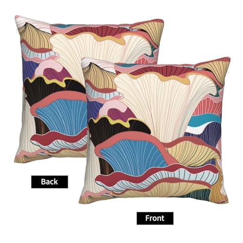 Mushrooms Pillow Covers 18 x 18 Set of 2 Vintage Mushroom Linen Throw Pillow Cover Colorful Decorative Pillowcases Farmhouse Home Decor for Couch Bed Sofa Outdoor, Churent-P0327-PC005 - color: Mushrooms