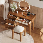 47" Rattan Vanity Table with Mirror and Lights, Brown Makeup Vanity with Storage & 5 Drawers, Boho Vanitys Desk with Shelves for Bedroom, 3 Lighting Modes, Adjustable Brightness (Dark Brown) - color: Dark Brown