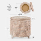 Best Choice Products 17" Round Storage Ottoman W/Lid, Handwoven Water Hyacinth Footstool, Footrest w/Wooden Legs, Accent Side Table, Storage Container, Plant Stand - Whitewash - color: Whitewash