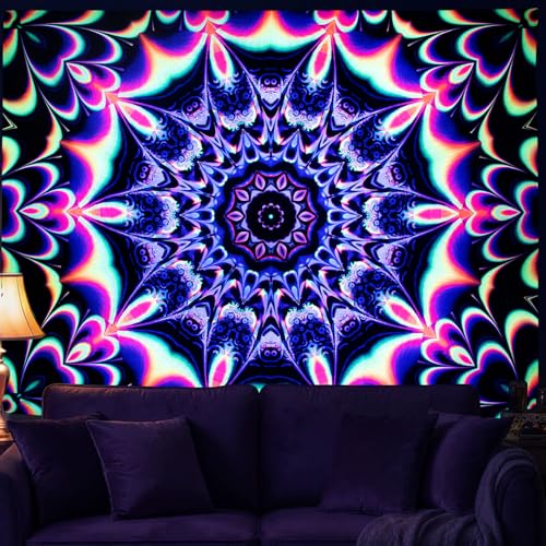 PRRPRR Blacklight Mandala Tapestry for Bedroom, UV Reactive Trippy Wal Tapestries, Bohemian Aesthetic Wall Art Decor for Adults Teens and Hippies Tapestries (Mandala Red, 78"x59") - color: Mandala Tapestry Red, size: 78"L x 59"W