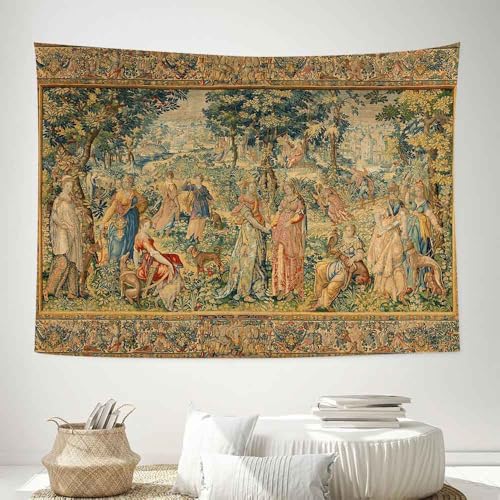 LATETOMT Renaissance Tapestry Medieval Art TapestrIes Boho Tapestries Wall Hanging Canvas Tapestry Wall Art for Bedroom Living Room Dorm Decor Tablecloth Edge Customization Available LTMTAYW472 - color: Brown-1, size: Customize