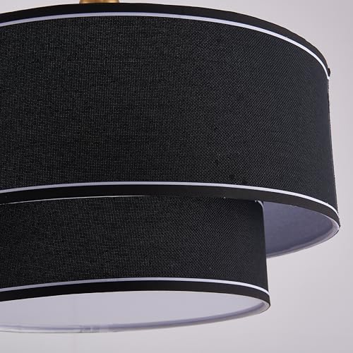 Shrine Lighting Double Drum Chandeliers, Farmhouse Style, Perfect Drum Pendant Light for Dining Room, D20'' x H10'', Adjustable Chains 55'', E12*4 Sockets, Black Linen Fabric Lampshade & Gold Rod - color: Black&Double D20''