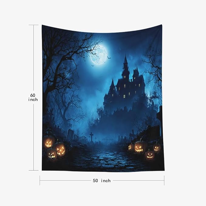 EMMTEEY Halloween Tapestry Night Forest Pumpkins Horror Castle Ceiling Tapestry 50X60 Vertical Wall Art for Bedroom Living Room Fall Backdrop