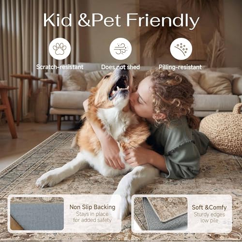 PureCozy Brown 2x3 Rug for Entryway Washable Vintage Small Area Rug Non-Slip Stain Resistant Door Mat Low Pile Retro Accent Indoor Throw Carpet for Entrance Kitchen Bedroom Laundry - color: Vintage | Brown, size: 2' x 3' (Rectangular)