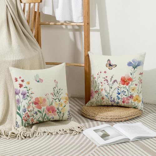 wyooxoo Spring Pillow Covers 16x16 Set of 4 Summer Farmhouse Throw Pillow Covers Floral Butterfly Decorative Cushion Cases for Sofa Couch Patio Bedroom - color: Color O, size: 16" x 16" (Pack of 4)
