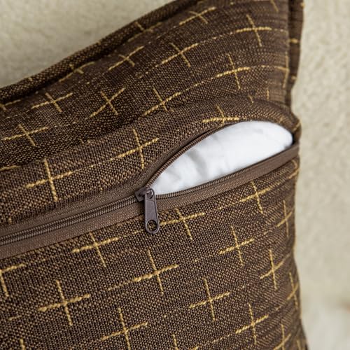 MANDIOO Pack of 2 Burlap Linen Throw Pillow Covers Woven Textured Modern Farmhouse Cushion Covers Pillowcase Decorative Couch Sofa Bed Living Room 26 x 26 Inch Deep Brown - color: Deep Brown, size: 26" x 26" (Pack of 2)