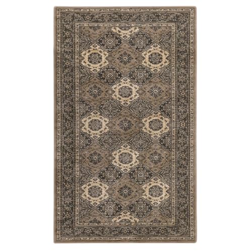Memoryfield Vintage Rug 4x6 Traditional Floral Rug Oriental Rug Retro Medallion Area Rug for Living Room Non Slip Low Pile Bedroom Rug Aesthetic Rug Farmhouse Carpet for Dining Room Home Office Brown - color: Brown, size: 4' x 6' (Rectangular)