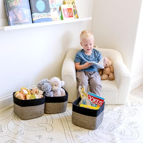 NaturalCozy Storage Cubes 9”x9”x7”Cotton Rope Woven Baskets for Organizing 3-Pack | 9 Inch Cube Storage Bin | Small Basket for Shelf Nursery, Pantry, Decorative Plant, Bathroom Closet, Toy Gift - color: Black & Mixed Black