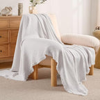 Exclusivo Mezcla 100% Cotton Muslin Throw Blanket, 4 Layers Breathable and Lightweight Gauze Blankets with Fringes for Couch, Soft, Decorative, 50"x70", Light Grey
