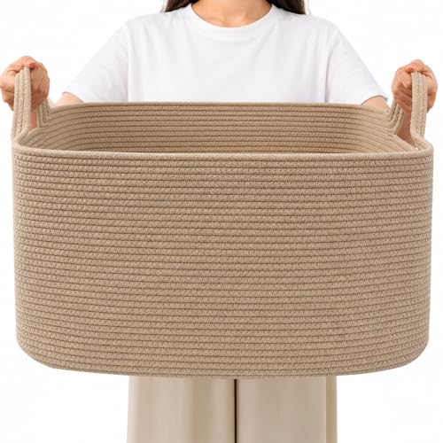 96L Large Blanket Basket,24"x16"x15"Rectangle Storage Bin with Handles,Woven Rope Laundry Basket for Toys, Clothes,Magazines,Home Organization,Nursery,Living Room & Bedroom,Jute - color: Jute, size: 24"x16"x15"(96L)