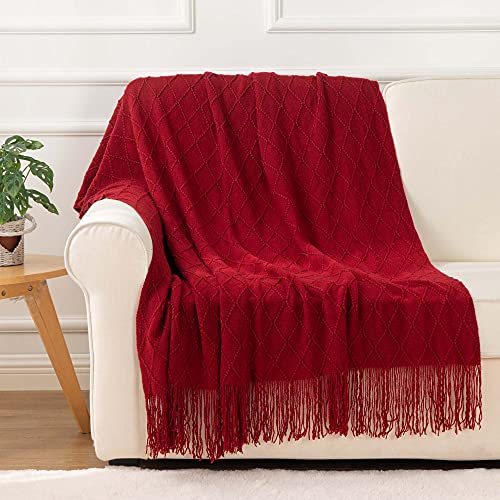 BATTILO HOME Red Throw Blanket Large Fringe Fall Throw Knitted Bed Throws for Couch Sofa Indoor Outdoor, Red, 52 x 80 in. - color: Red, size: 52 x 80 in.
