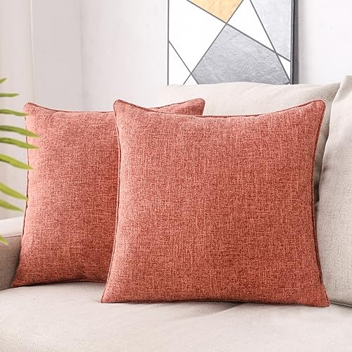 HPUK Linen Throw Pillow Covers Pack of 2, 18x18 Inch Accent Cushion Covers for Living Room, Bedroom, Decorative Solid Color Pillow Covers for Couch, Sofa, Chair, Coral - color: Coral-2pack, size: 18" x 18" (Pack of 2)
