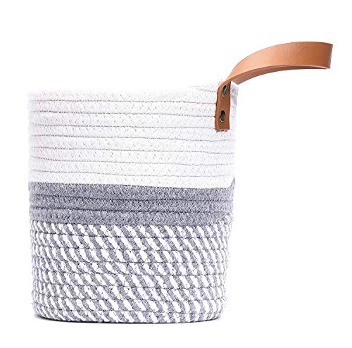 Wall Hanging Basket, Small Woven Hanging Baskets for Organizing, Decorative Wall Basket for Plants and Flowers,Hanging Storage Organizer for Wall Decor,Plant Holder 6.3" x 7" (White & Grey) - color: White & Grey