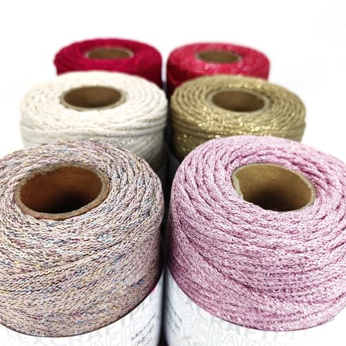 3mm Sparkle Polyester Macramé Cord - 150g/66yds Metallic Glitter Braided Cord for Crocheting Bags, Baskets, Macramé Plant Hangers & DIY Crafts, Machine Washable (3#Pink Pinky) - color: 3#Pink Pinky
