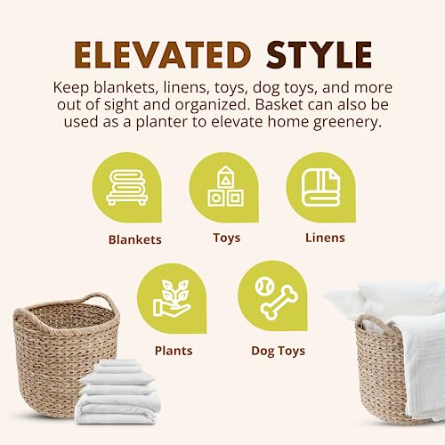 KOUBOO Large Decorative Seagrass Storage Basket, Handmade, Seagrass Basket, Living Room, Blankets, Toy Bin, Extra Storage, Decorative Storage, Laundry Basket, Linens