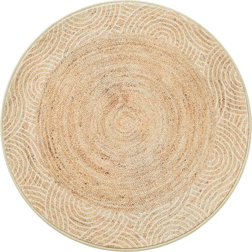 Asrug Imitation Jute Low Pile Round Rug Area Rug Washable Non-Slip Circle Rug Soft Plush Touch Circle Rugs Round for Kitchen Bathroom Living Bedroom Nursery, Carpet 4ft /48 inch/122 cm Brown - color: Brownline, size: 4ft