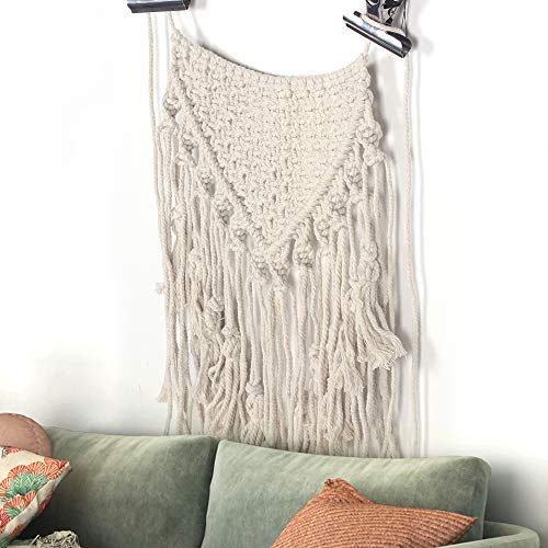 Macrame Wall Hanging Woven Wall Art Beige Fringe Tassel Garland Banner Macrame Tapestry Boho Wall Decor for Apartment Dorm Living Room Bedroom Baby Nursery Art Party Wedding Backdrop Decoration