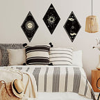 Sintuff 6 Pieces Gothic Wall Decor Boho Sun Moon Phases Wall Art Gothic Minimalist Stars Sun Hanging Wooden Home Decor Farmhouse Pediments for Gallery Living Bedroom Room(Boho) - style: Bohemian