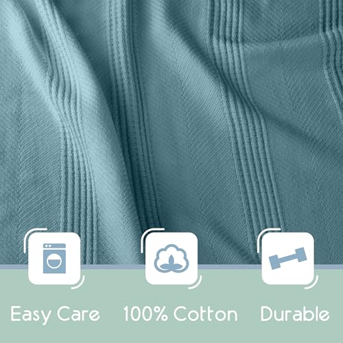 Vellux 100% Cotton Blanket, King, 108x90, Pacific Blue | Soft, Breathable Knit, Lightweight, All Season, Machine Washable, Oeko-Tex Certified, Hotel Quality - color: Blue, size: King