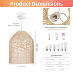 Arturesthome 1 Light Wicker Bell Pendant Lamp, Design Basket Rattan Woven Pendant Light Shades, Handmade Hanging Ceiling Lights Crafts Lampshade 16.5"*20.8" - size: W 16.5" * H20.8"
