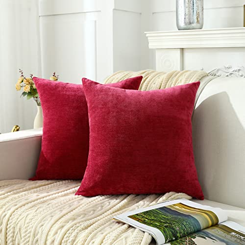 Jeneoo Bright Red Decorative Throw Pillow Covers Soft Chenille Comfy Solid Couch Cushion Cover Decor (Set of 2, 20 x 20 Inches) - color: Bright Red, size: 20" x 20" (Pack of 2)