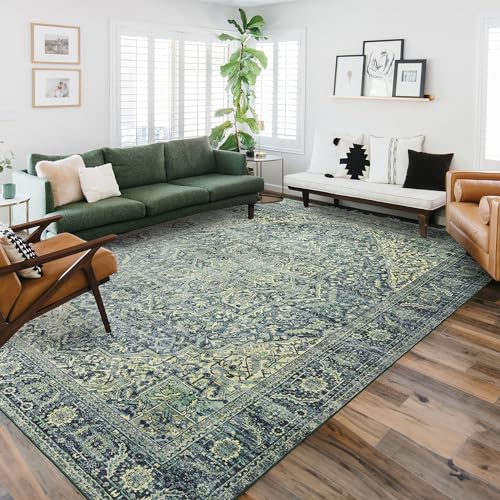 Boho Washable Rug for Living Room 6x9 Dark Academia Emerald Green Rug Oriental Carpet Forest Hunter Green Floor Covering - color: Dark Green, size: 6' x 9' (Rectangular)