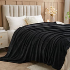 NEWCOSPLAY Super Soft Queen Blanket Black Premium Silky Flannel Fleece Leaves Pattern Lightweight Bed Blanket All Season Use (Black, Queen(90"x90")) - color: Black, size: Queen(90"x90")