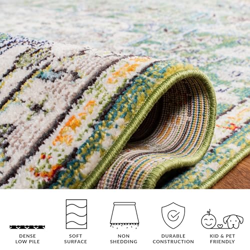 SAFAVIEH Madison Collection Area Rug - 3' Square, Green & Turquoise, Boho Chic Medallion Distressed Design, Non-Shedding & Easy Care, Ideal for High Traffic Areas in Living Room, Bedroom (MAD447Y) - color: Green/Turquoise, size: 3' x 3' (Square)