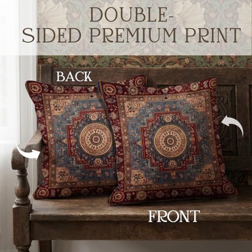 YOU FOUND ME Boho Throw Pillow Covers 18x18 Inch, Vintage Bohemian Carpet Print Pillowcase, Soft Decorative Cushion Cover for Couch Sofa Bedroom Living Room Decor (Brown) - color: Brown